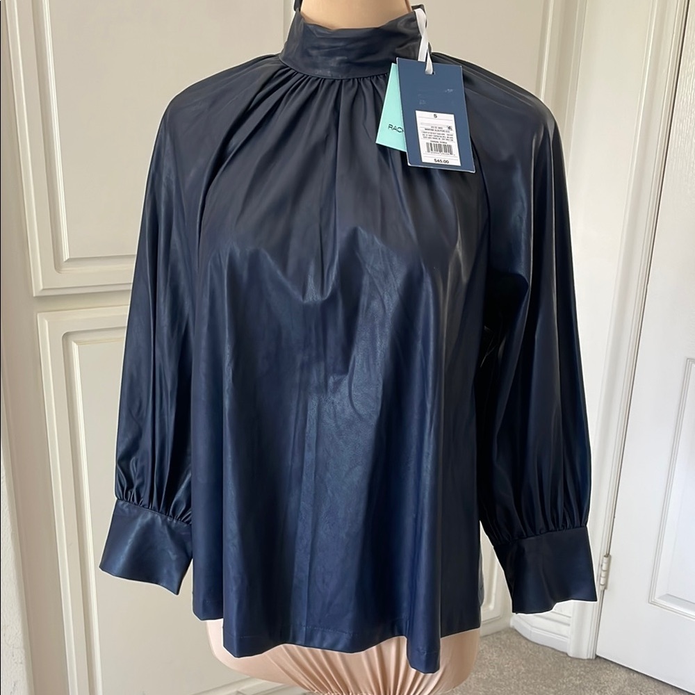 Rachel Comey Blue Mandarin Collar Blouse with Long Sleeves